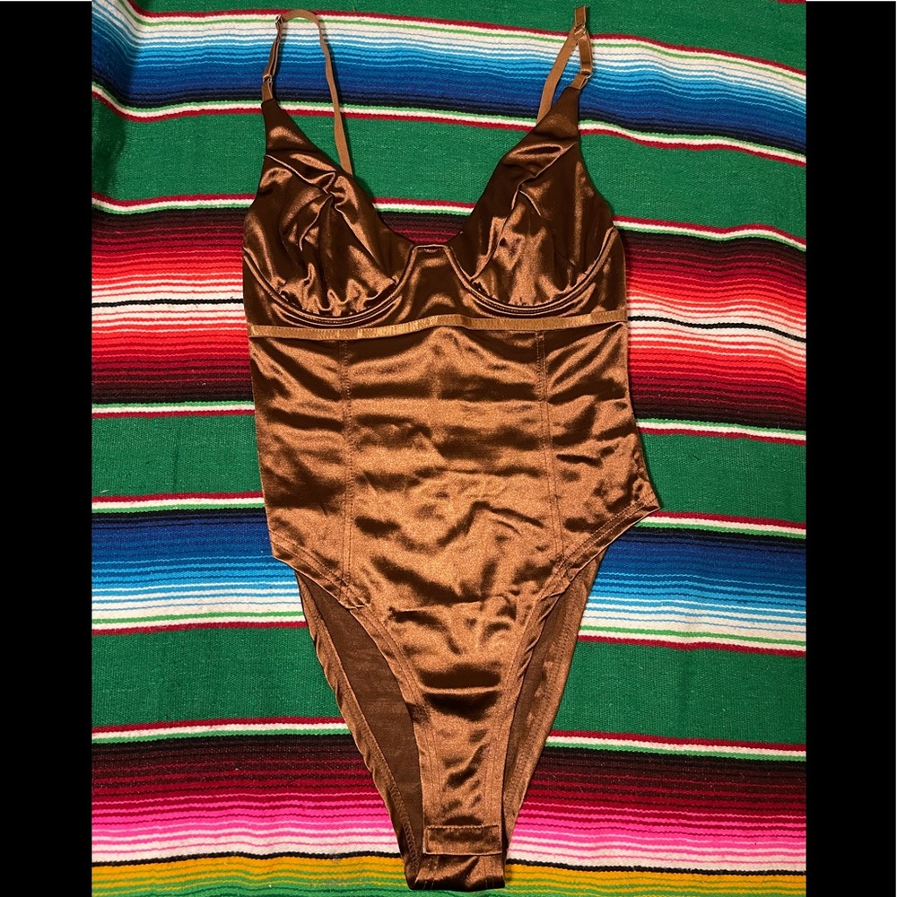 Brown Satin Bodysuit Size L